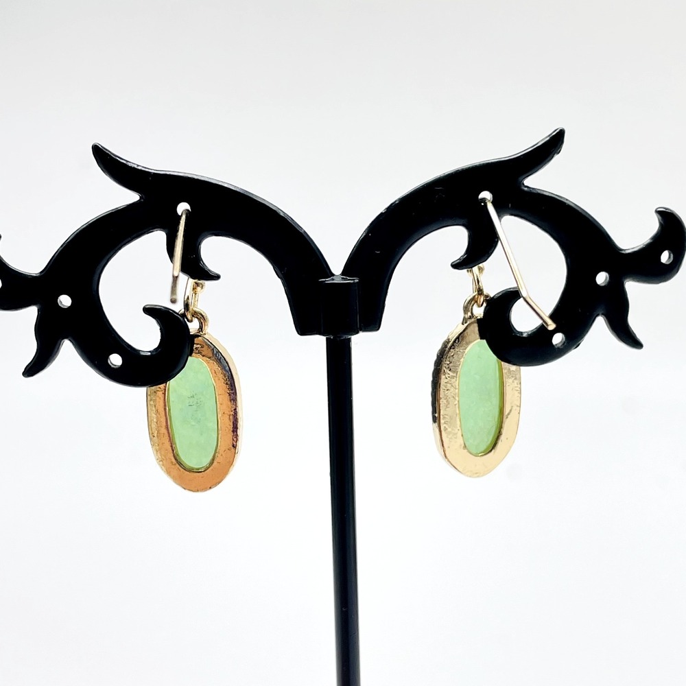 Crystal Avenue Opalescent Dangle Earrings Green Gold Tone Oval Pierced Jewelry - Picture 6 of 11
